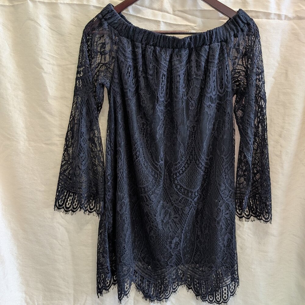 love,fire Black Off-Shoulder Lace Dress, SIZE MEDIUM